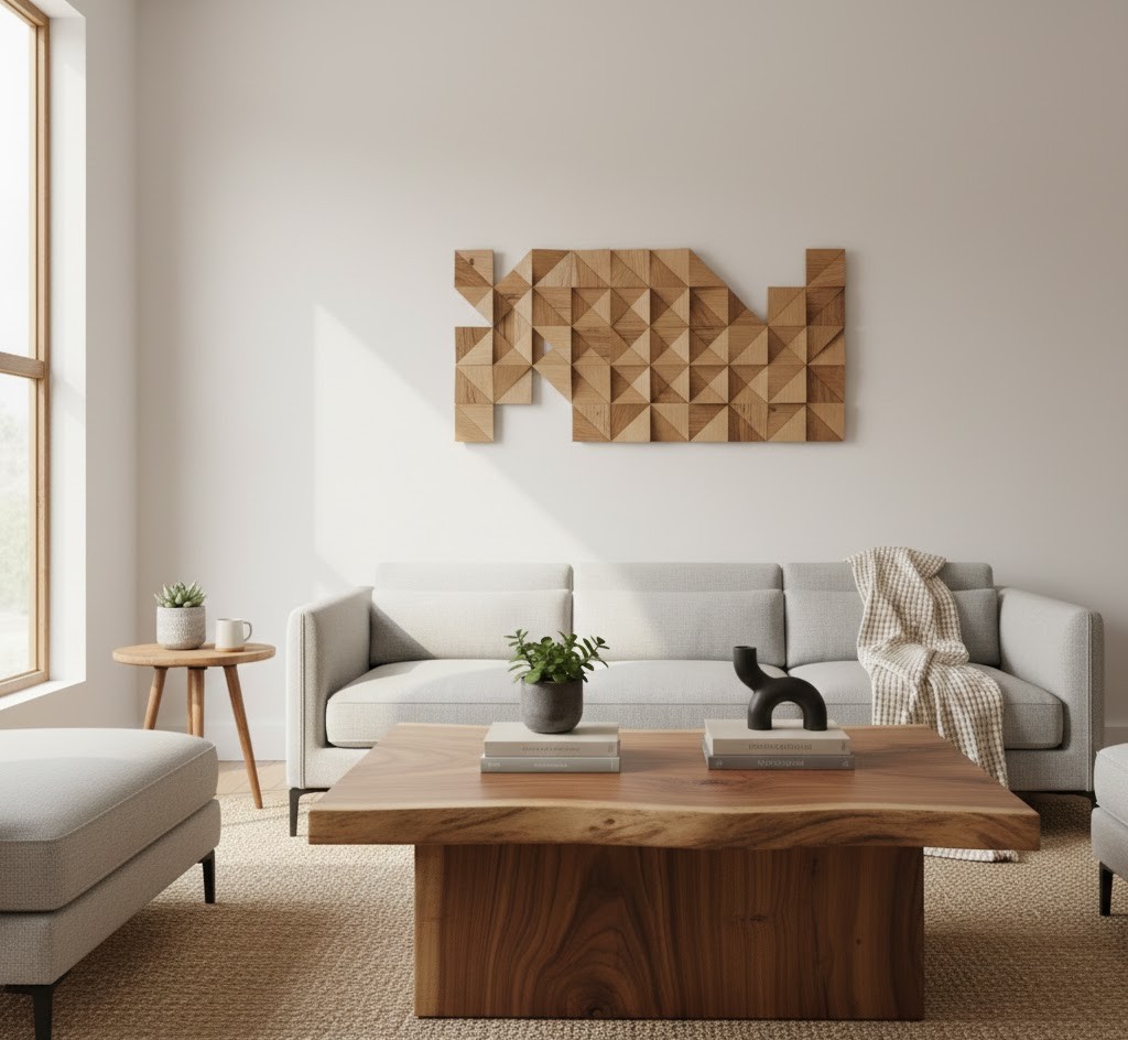 Living room with wooden decor