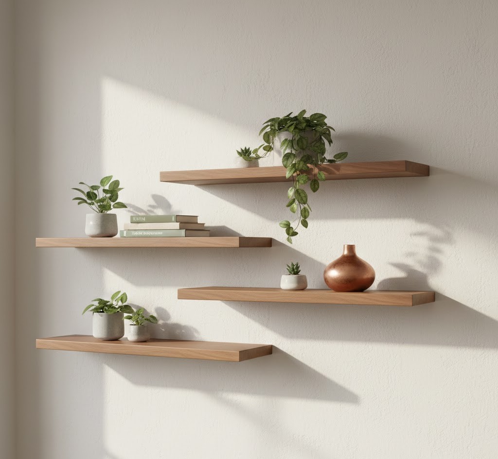 Floating wooden shelves