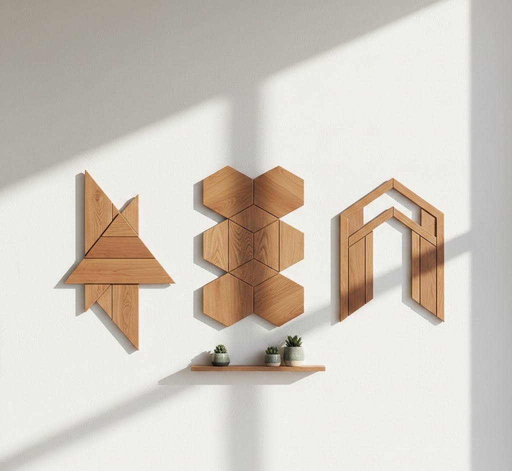 Geometric oak wall art